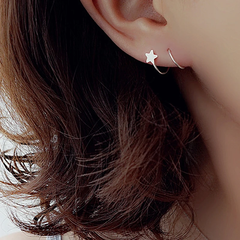 

Silver Pentagram Star Ear Bone Ear Buckle Rotating Wave Mini Stud Earrings For Women Personality Jewelrry Fashion Ear Buckles