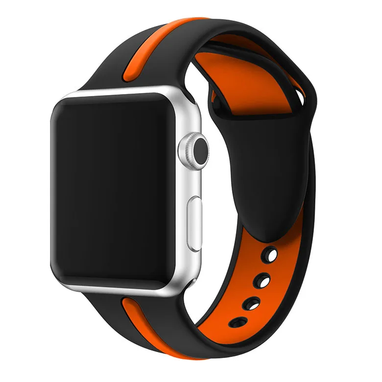 black Orange Мягкий силиконовый спортивный ремешок для Apple Watch 38 мм 42 мм 40 мм 44 мм серия 5 4 браслет pulseira Sport loop Band для iWatch 3 2 1 - Цвет ремешка: black Orange