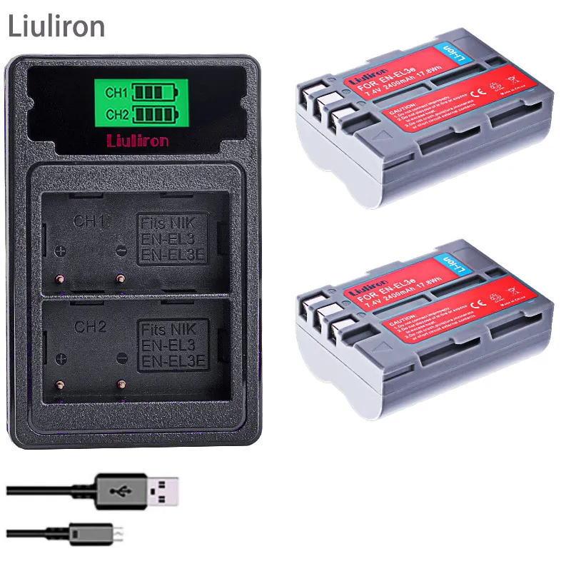 EN-EL3E EN EL3e ENEL3e EL3 EN EL 3E Battery pack For Nikon D300S D300 D100 D200 D700 D70S D70 D80s D80 D90 D50 camera - Цвет: charger and 2battery