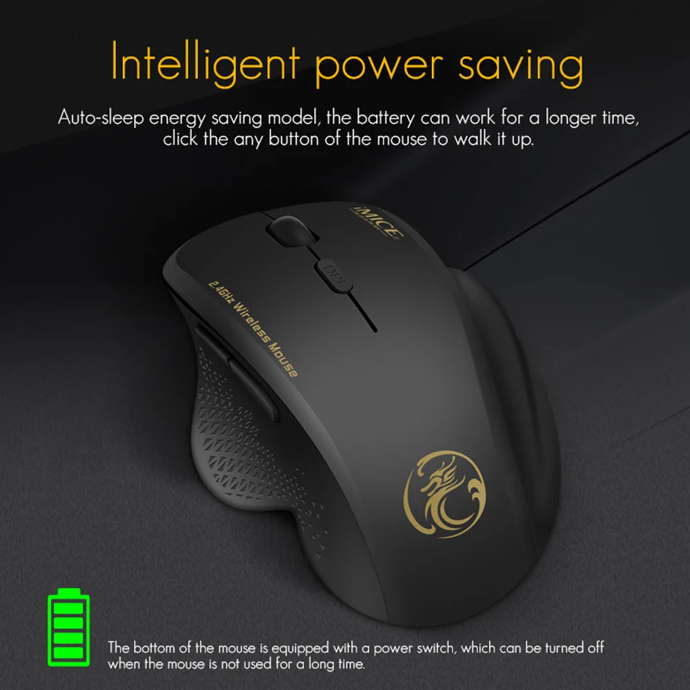 

Wireless Mouse Computer 2.4 Ghz 1600 DPI Ergonomic Mouse Power Saving Mause Optical USB PC Mice for Laptop PC