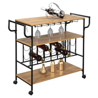 ht bc003 industrial wine rack cart kitchen rolling storage bar wood table serving trolley kitchen cart wine cart us warehouse