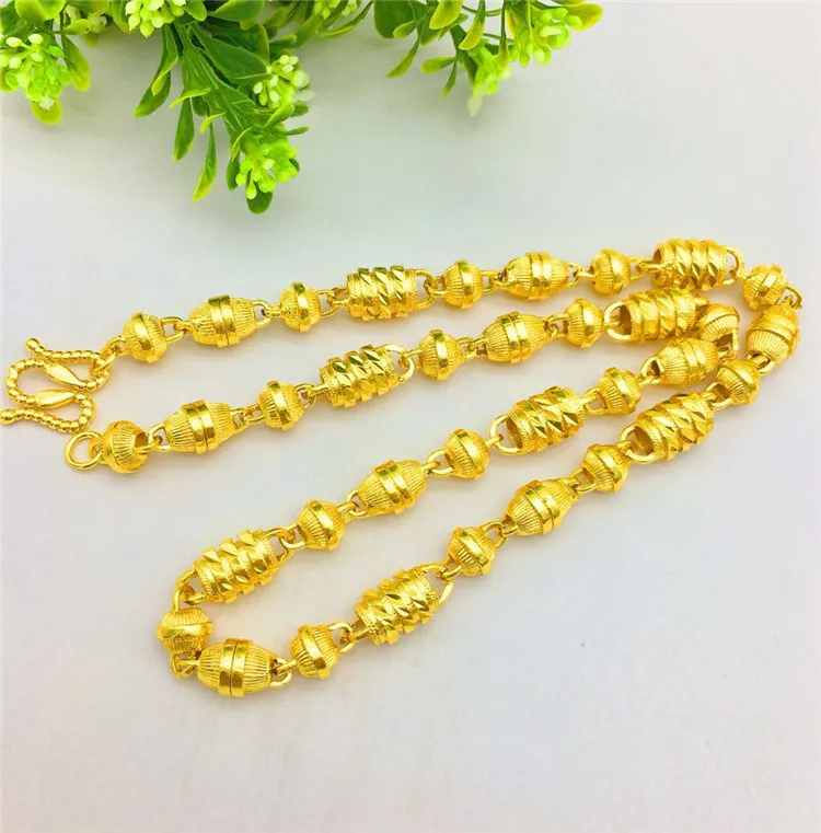 Luxury 18K Gold Men's Necklace for Wedding Engagement Anniversary Jewelry Yellow Gold Hollow Beaded Chain Necklace Gifts Male