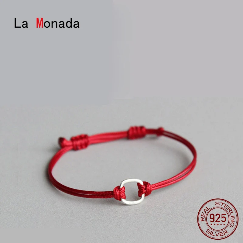 Фото La Monada красная нить для рук 925 пробы Серебряный браслет красные веревочная нить браслеты для женщин мужчин серебряные 925 пара №1