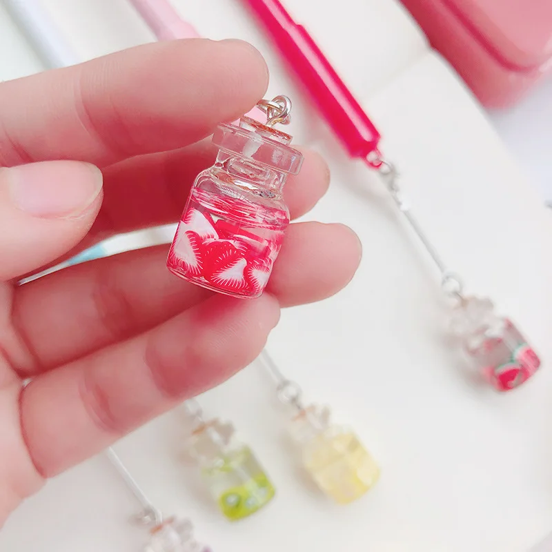 1Pcs Lovely Pretty Fruit Gel Pen Creative Quicksand Bottle Pendant Kawaii Neutral Pens for Kids Girls Gifts School Office Supply |