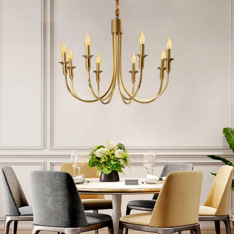 

Living Room Gold bronze Full Copper LED Candle Chandelier Lamps Retro American Country Style LED Chandelier Restaurant Prestigio