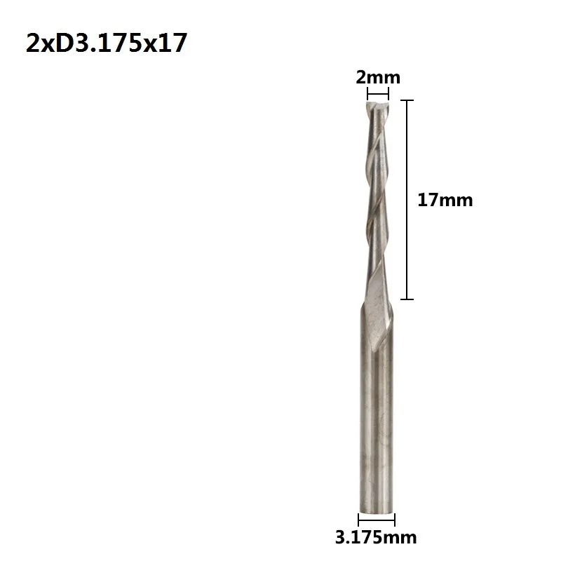 2.0xD3.175x17 XCAN 10 шт. 3,175 хвостовика 2 флейты плоский конец мельницы Спираль ЧПУ Бит для лазерной гравировки плоская фреза 0,8/1/1,5/2,0/2,5/3,175 мм - Длина режущей кромки: 2.0xD3.175x17