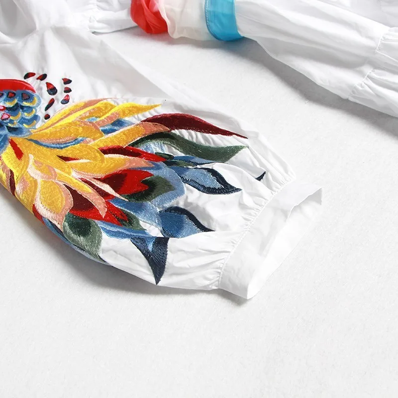 

SeeBeautiful New Fashion Summer 2021 O-neck Long Lantern Sleeve One Button Bandage Embroidery Ruffles Loose Dress Woman Q091