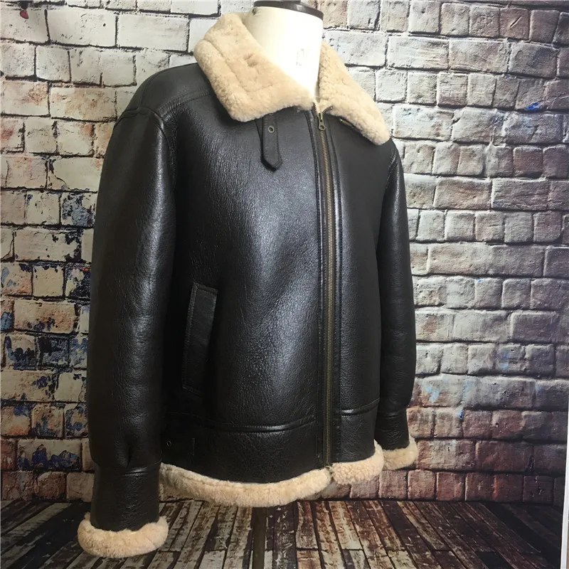 Зимняя мужская мотоциклетная куртка с натуральным мехом B3 из натуральной кожи