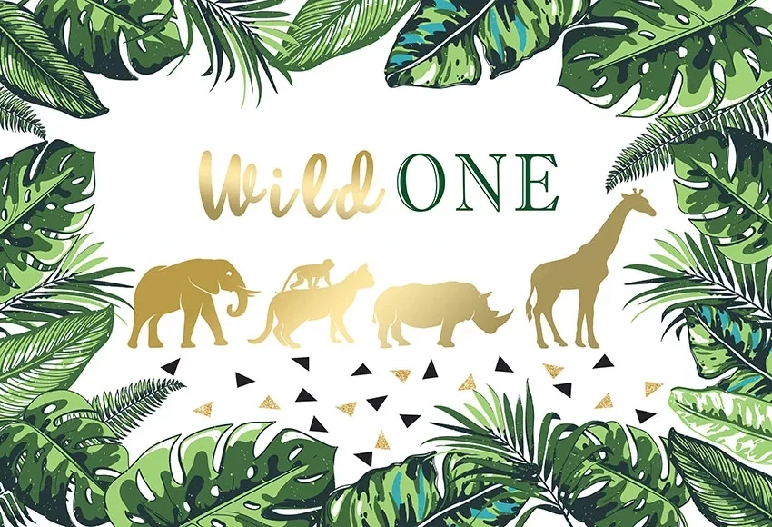 7x5FT зелеными листьями и надписью Wild one золото для вечеринки в стиле сафари Жираф