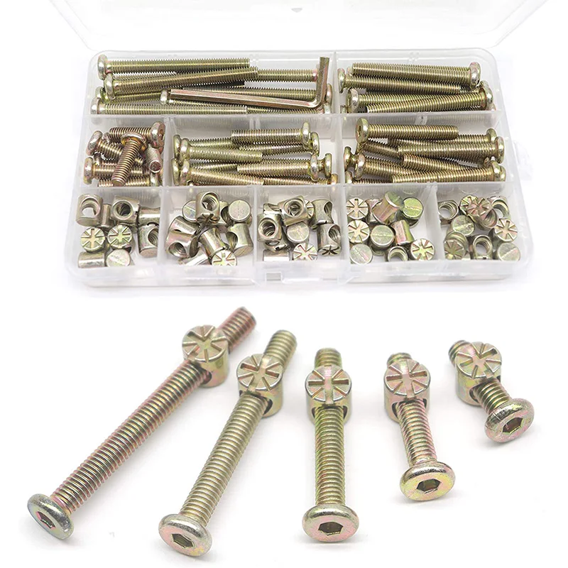 

SHGO HOT-Baby Bed Screws Bolts Kit,Hex Drive Socket Cap Bolts Barrel Nuts Assortment Kit,for Crib Cot Chairs,M6 100Pcs