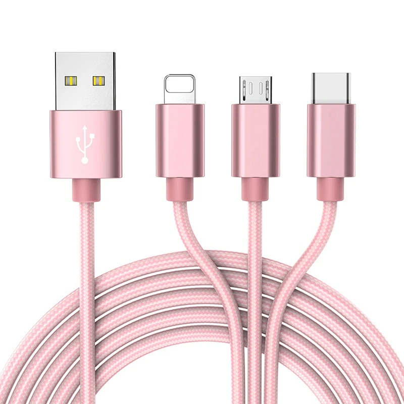 Rose 3 в 1 USB кабель для samsung Xiaomi кабель для быстрой зарядки для Android Micro usb type C type-c 3 в 1 Кабели для мобильных телефонов шнур для зарядки - Цвет: Rose