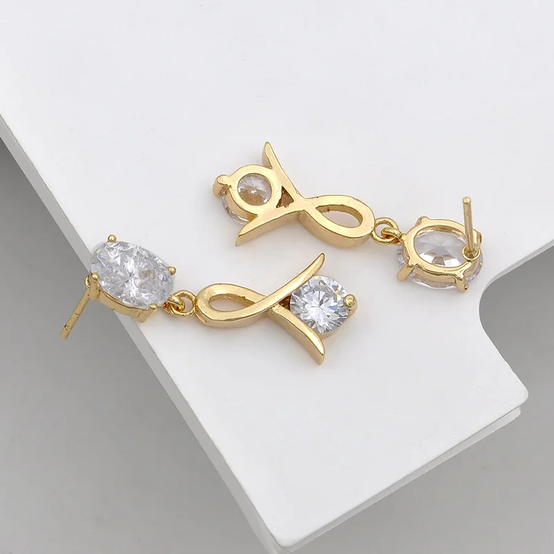 Корейские милые висячие серьги из розового золота с 585 камнями и фианитом