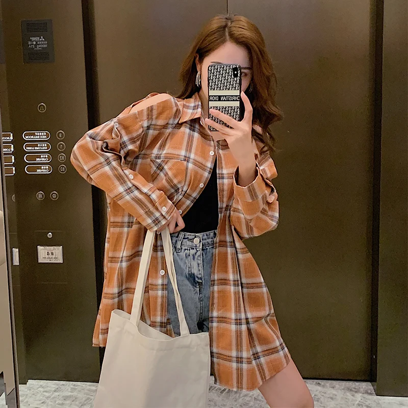 COIGARSAM Повседневная рубашка в клетку женские топы весна длинный рукав шифон