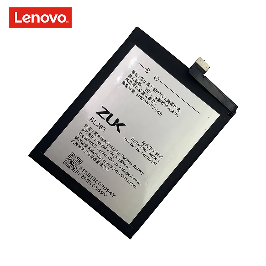 100 original 3100mah bl263 battery for lenovo zuk z2 pro z2pro z2121 mobile phone replacement batteries bateria free global shipping