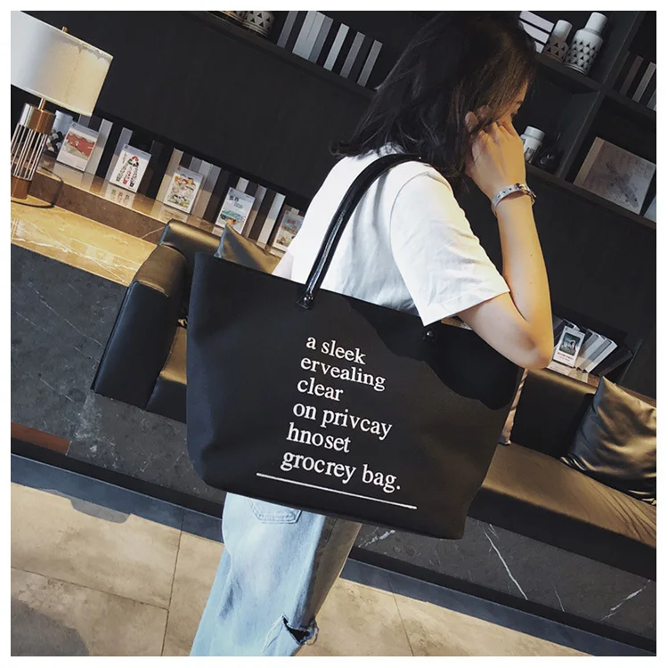 

JIULIN Korean high-capacity sand canvas shopping bag letter fashion single-shoulder diagonal hand-held women's bag