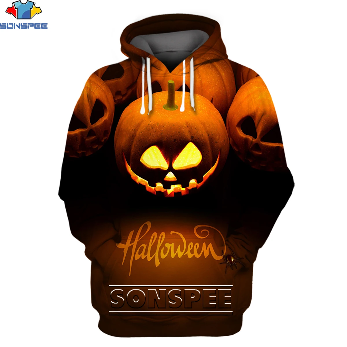 

SONSPEE Horror Halloween Witch Sitting on A Broomstick Hoodies Men Women Fashion Ghost Pumpkin Head Jack-o-lantern Castle Top