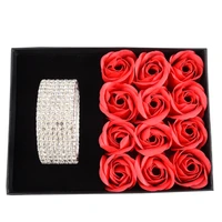 valentines day 8 rows crystal rhinestone bracelet soap flower gift box bangle for girl friend jewelry gift