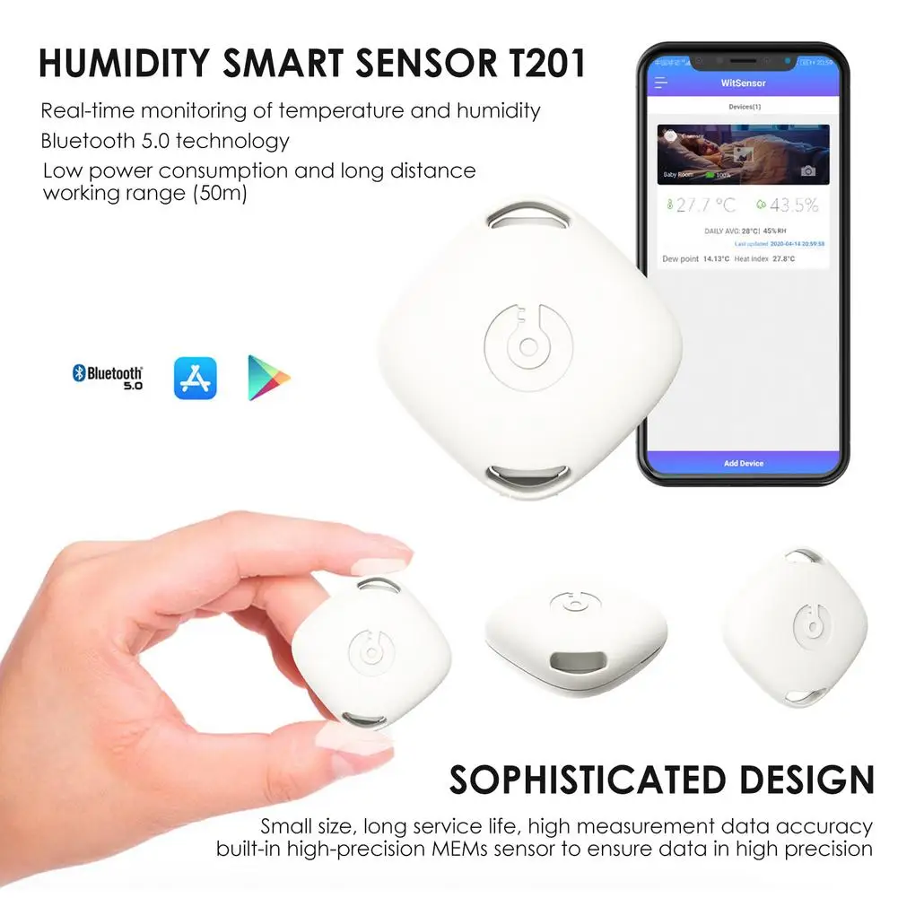 

Wireless Thermometer Bluetooth Hygrometer For Android / IOS Indoor Outdoor Temperature Humidity Meter