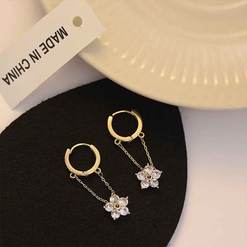 925 Sterling Tassel Zircon Flower Hoop Earring For Women Girls Party Wedding Jewelry Accessories eh1041 | Украшения и аксессуары