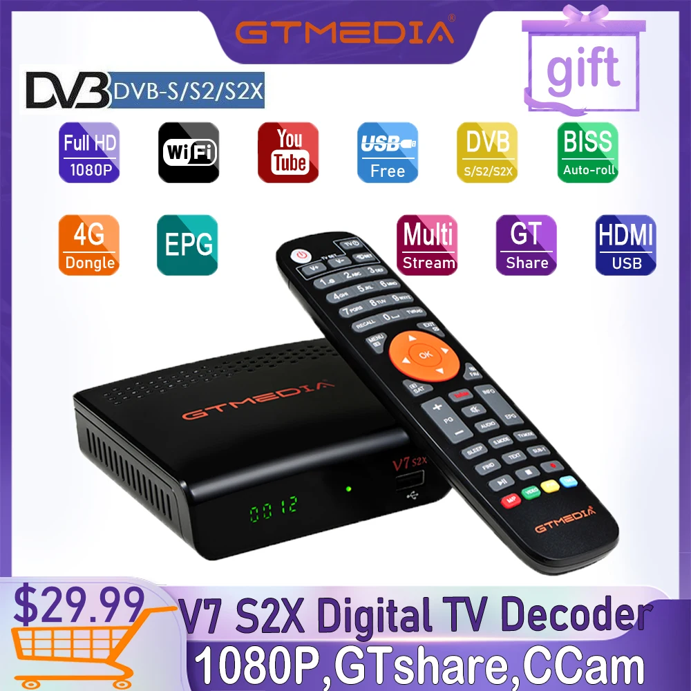 

Горячая Распродажа спутниковый ресивер Gtmedia V7 S2X DVB-S2X 1080P HD с USB WIFI VCM/ACM/Multi-Stream/T2MI BISS Auto Roll Biss Key