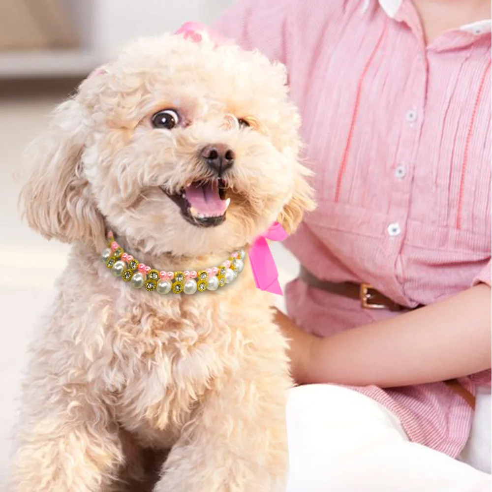 Модный ошейник для питомцев щенков кошек жемчужное ожерелье блестящие стразы