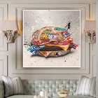 Современный художественный постер с принтом гамбургеров, Картина на холсте с изображением гамбургеров, фаст-фуда, гамбургеров, для гостиной, кухни, Декор