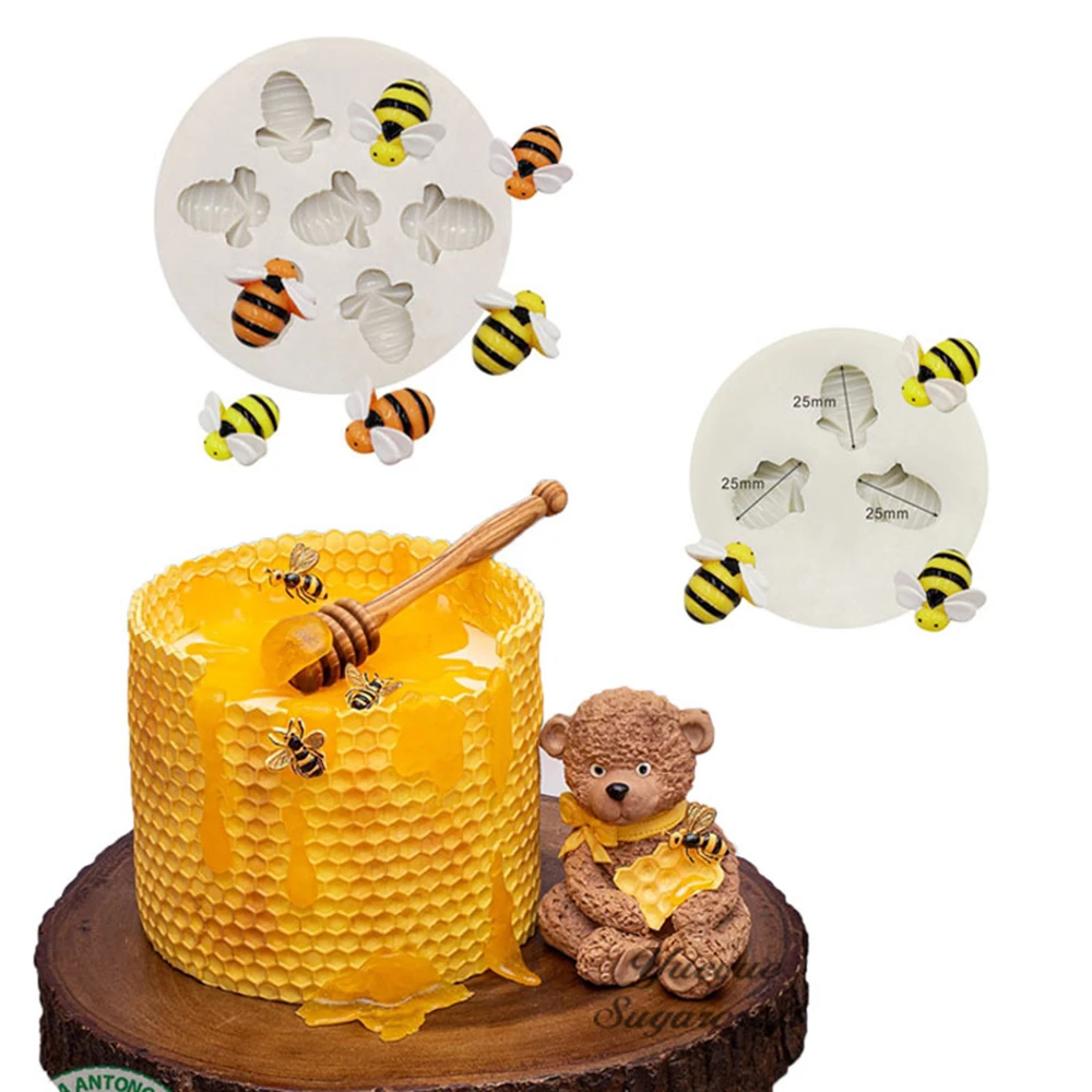 

Cute Bees and Honeycomb Textured Molds Fondant Cakes Decor Tools Silicone Molds Chocolate Baking Tools Cakes Gumpaste Form