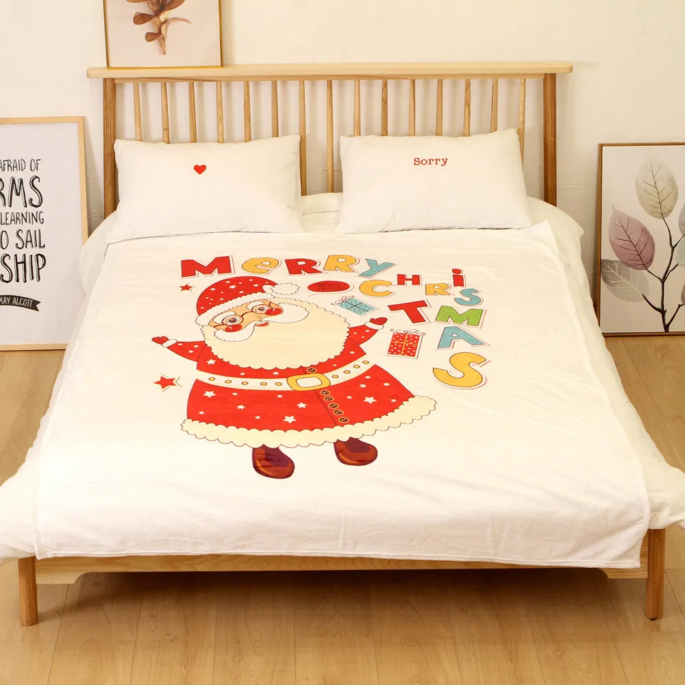 OUNEED Christmas Blanket Flannel Fabric Sofa Bed Blanket 150x200CM Office Children Towel Portable Car Travel Cover Blanket#45