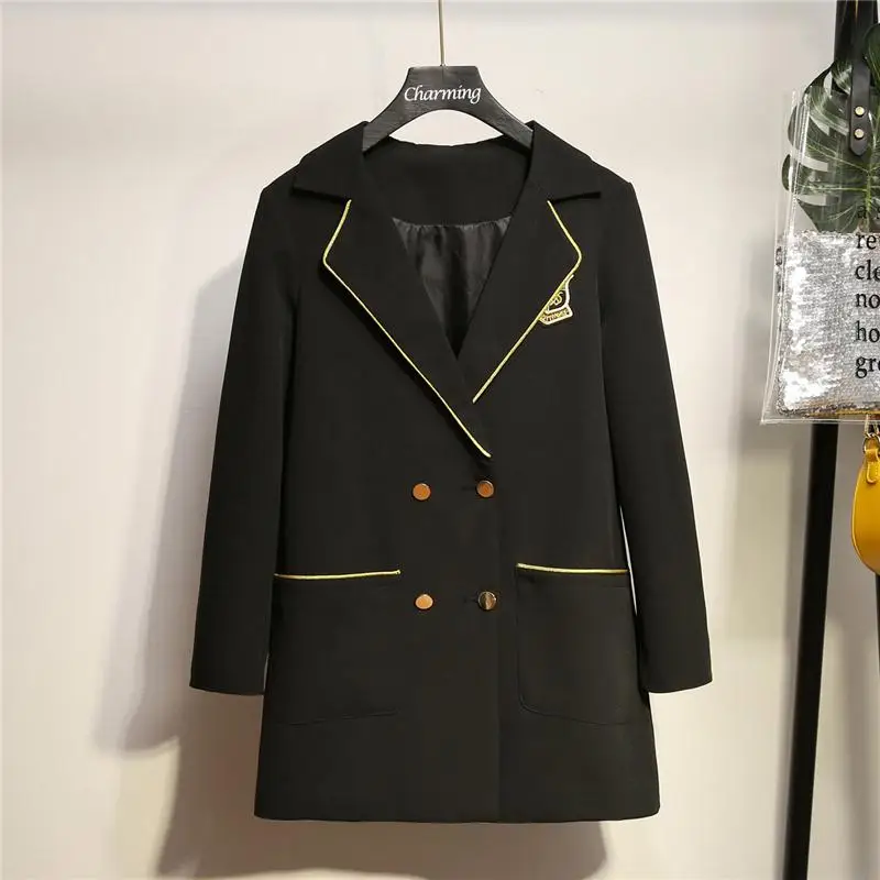 XL 5XL размера плюс осень зима женский Блейзер костюм черные офисные жакеты