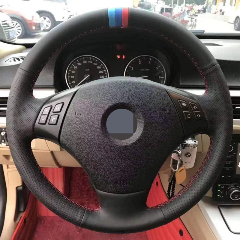 

DIY Hand-Stitched Soft Black Artificial Leather Car Steering Wheel Cover For BMW 530 523 523li 525 520li 535 545i E60