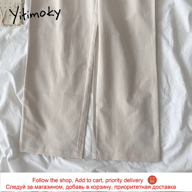 

Yitimoky Women Pants High Waist Solid Black Wide Leg Pants Plus Size Button Pockets Casual Zipper Fly Summer 2021 New Korean