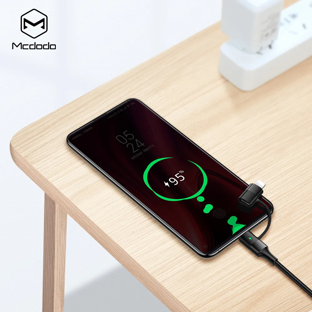 MCDODO 2 в 1 кабель USB type-C для iPhone XS MAX XR X 8 7 6 6S Plus Кабель быстрой зарядки type C для samsung S10 Xiaomi шнур для телефона