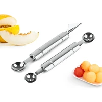 1pc portable double end ice cream scoop fruit digging spoons fruit carving knife kitchen supplies carving tools stainless steel