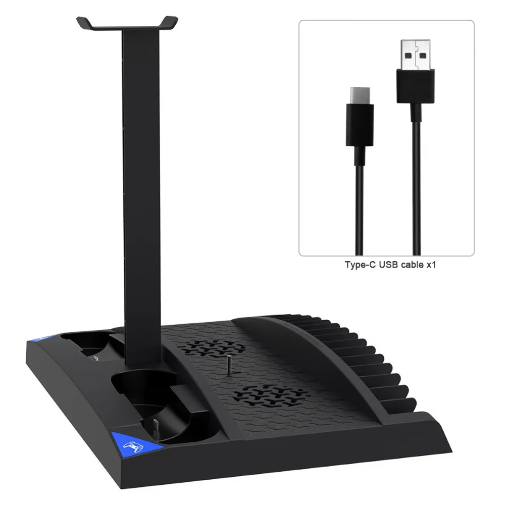

6 in 1 Console Charging Cooling Rack with Indicator Light Headset Holder Disc Rack Type-C Dual Game Console Charger for PS5