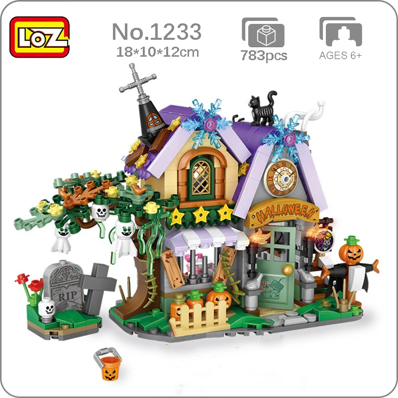 

LOZ 1233 Halloween House Tree Ghost Pumpkin Monster Animal Tombstone 3D Mini Blocks Bricks Building Toy for Children Gift no Box