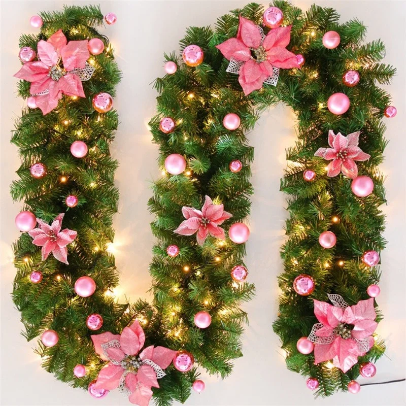 

2.7M Christmas LED Rattan Wreath Garland Ornament Christmas Door Decoration Wreath Tree 2022 Xmas Home Decorations