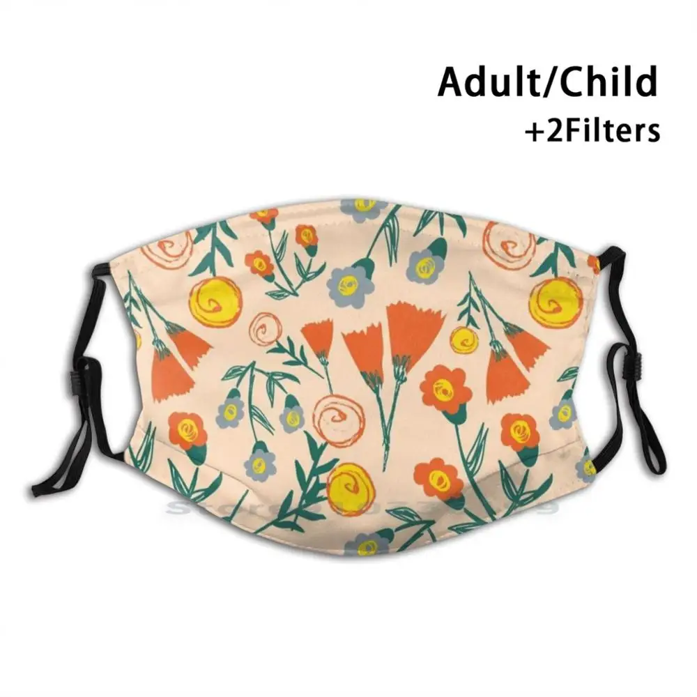 

С рисунком оранжевого цвета с цветочным узором каракулей печати многоразовый Pm2.5 фильтр DIY маска для лица для детей оранжевый цветочный узо...