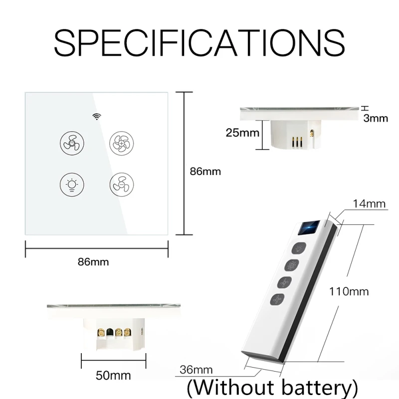 

WiFi RF433 Smart Ceiling Fan Switch Smart Life/Tuya App 2/3 Way control Wireless Remote Control Works with Alexa and Google
