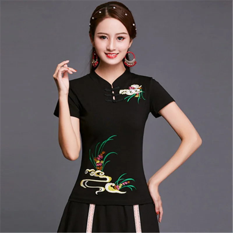 Женская Винтажная футболка с длинным рукавом цветочной вышивкой | одежда