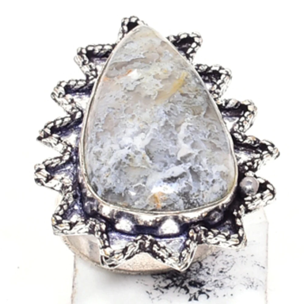 

Genuine Ocean Jasper Ring Silver Overlay over Copper, Hand Made Women Jewelry gift , USA Size : 8.5