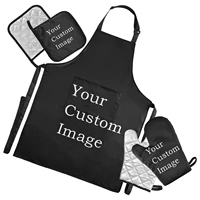 newest custom 5 pack kitchen set waterproof apron with pockets heat resistant oven mitts and pot holder for cooking bbq baking