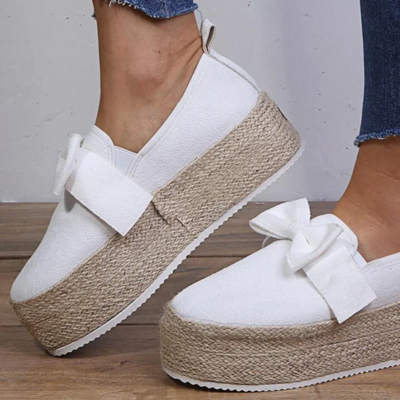 

2022 Seal Platform Women Flats Heel Shoes Loafers Woman Bow Shoes Women Round Toe Slip-on Cane Mules Shoes For Women Big Size 43