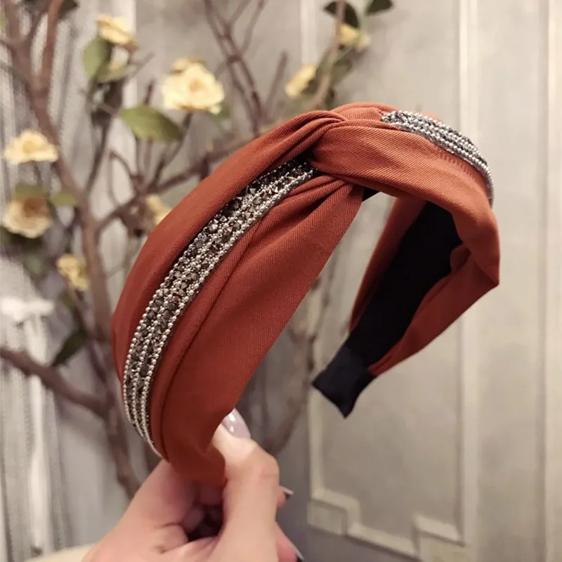 Новые высококачественные ободки из ткани с кристаллами-ринестонами, модные широкие повязки на голову для женщин и девочек, бутик-аксессуары для головы.