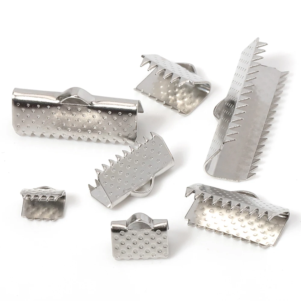 

50pcs Stainless Steel Crimp Beads Covers Clasps Cord End Caps Ribbon Leather Clip Foldover Connectors for DIY Jewelry Findings