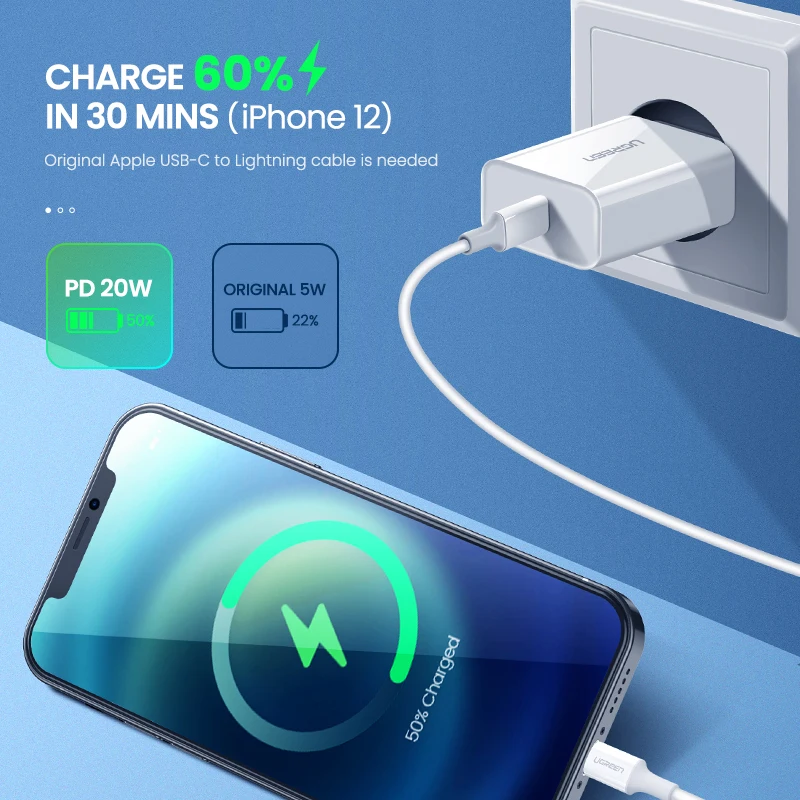 Зарядное устройство UGREEN PD 20 Вт для iPhone 13 12 X зарядное USB Type-C Xiaomi быстрая зарядка 4 0 3