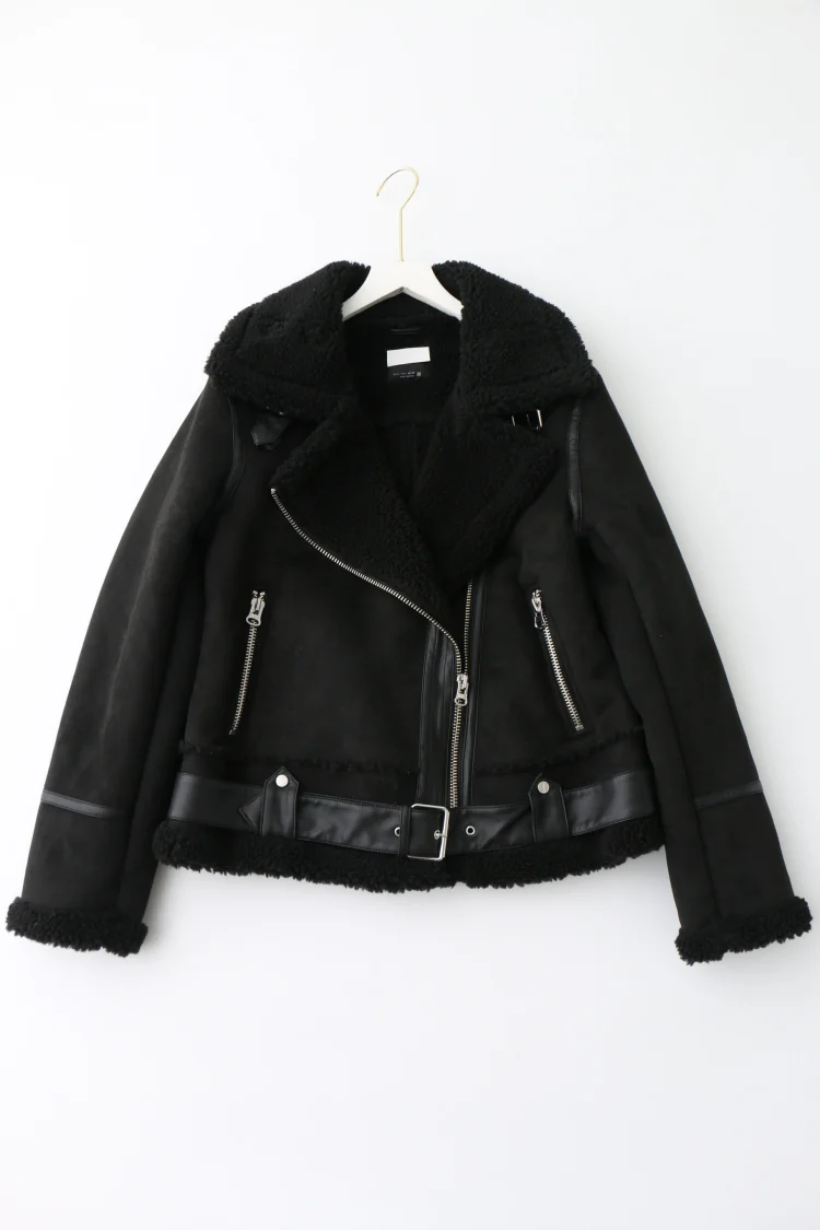 

2019 Winter Chamois Leather Zipper Jacket Suede Heavy Coat Peter Pan Collar Motobike Punk Rock Thick Vintage Coats