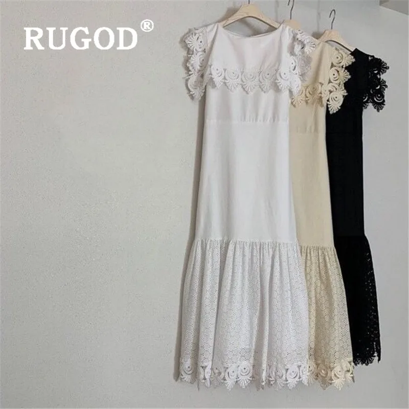 

Summer Elegant Lace Dress for Women Solid Color Sleeveless O-neck Long Dresses Korean Sweet Chic New Fashion Casual Vintage Robe