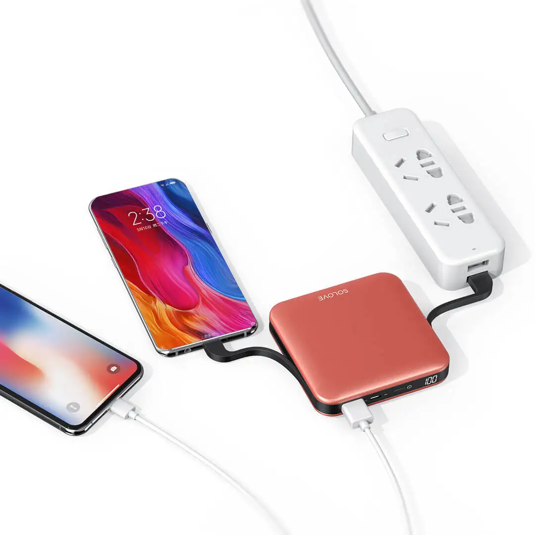 Xiaomi SOLOVE 10000mAh power bank портативный 2.1A Быстрая зарядка с зарядной линией внешний