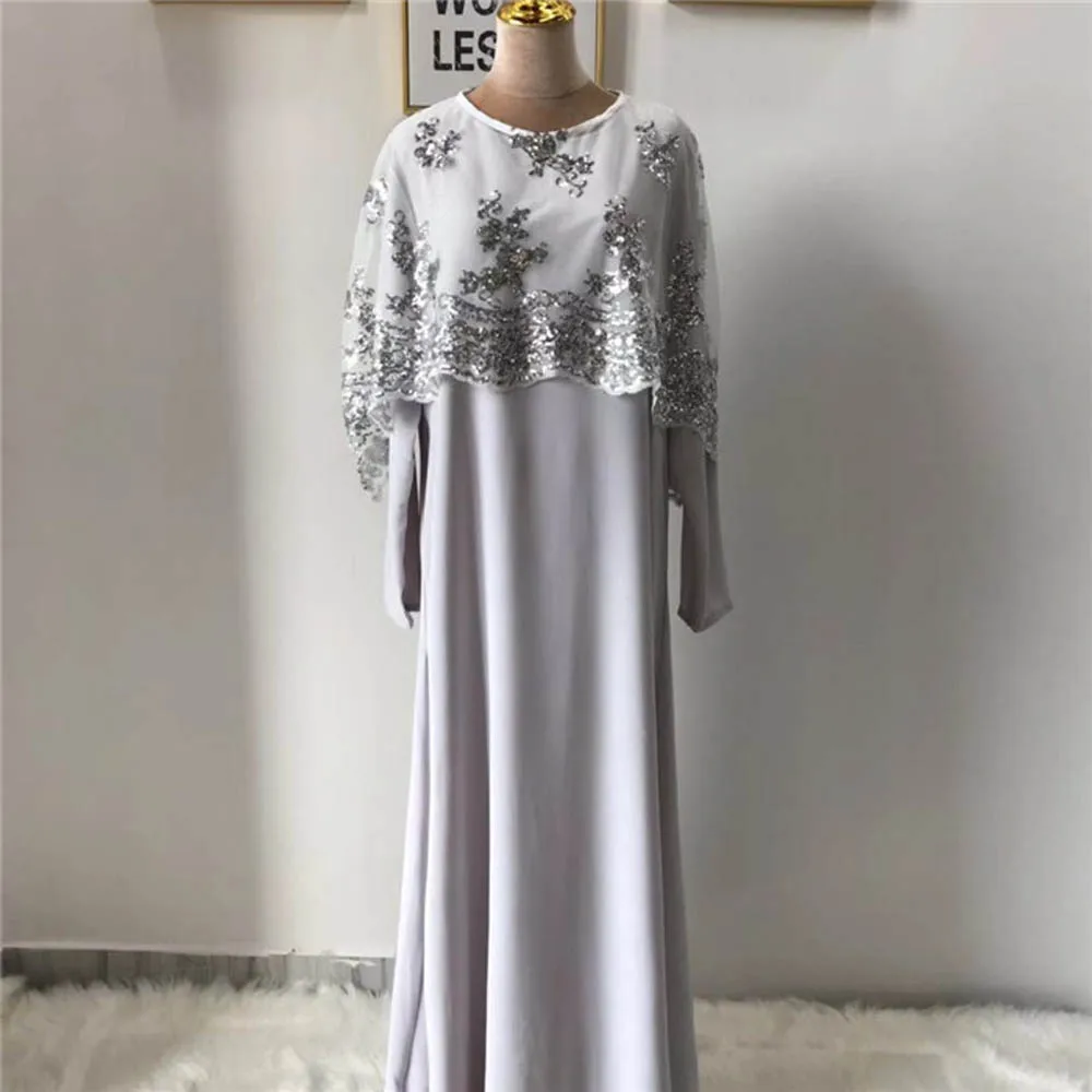 

2pcs Muslim Women Long Sleeve Abaya Dress Embroidery Sequin Cape Kaftan Jilbab Islamic Casual Loose Prayer Robes Gown Clothing