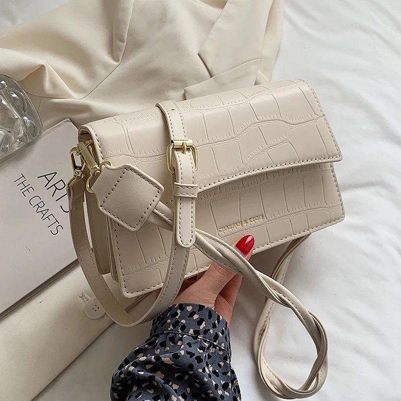 

Stone Pattern Small PU Leather Crossbody Flap Bags for Women 2021 Simple Designer Luxury Shoulder Handbags and Purse Blue Yellow